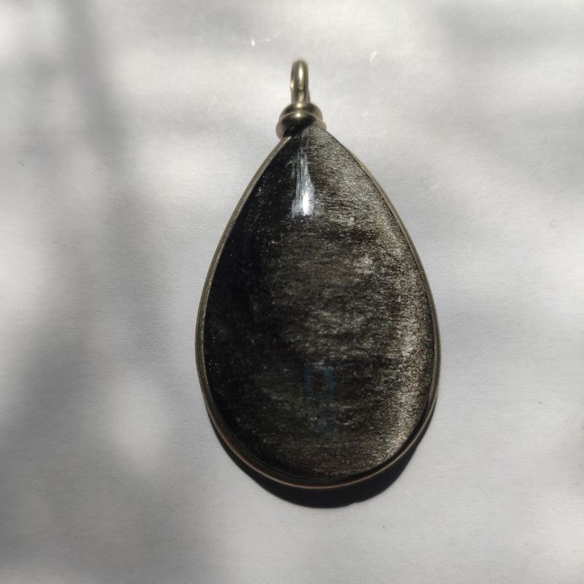Colgante de obsidiana plateada xl en forma de lagrima