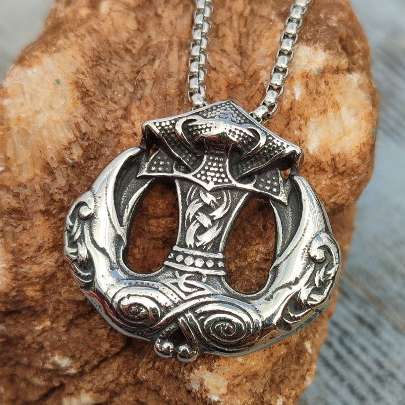 Viking raven head necklace