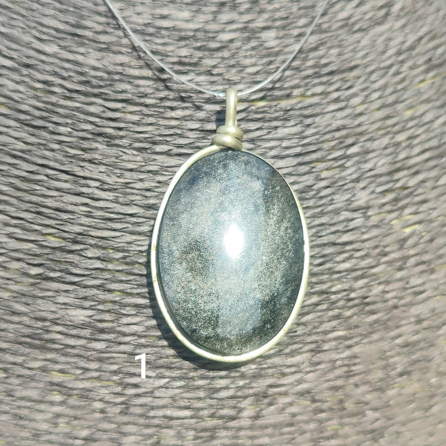 XL oval silver obsidian pendant
