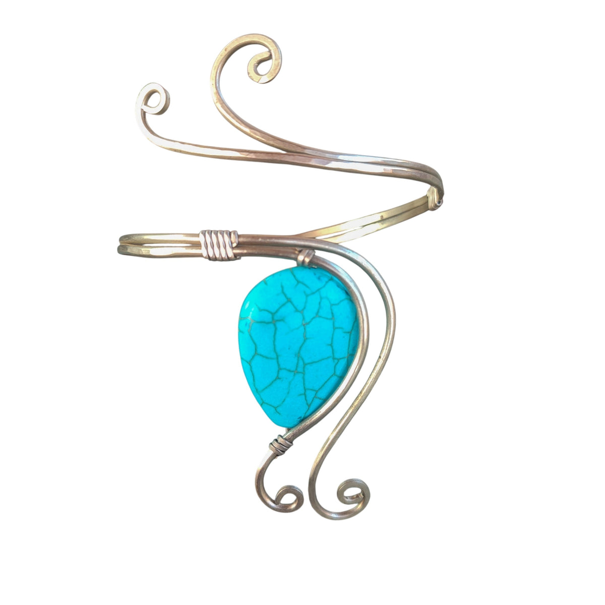 Brazalete de espirales Doble de Alpaca con Howlita Turquesa