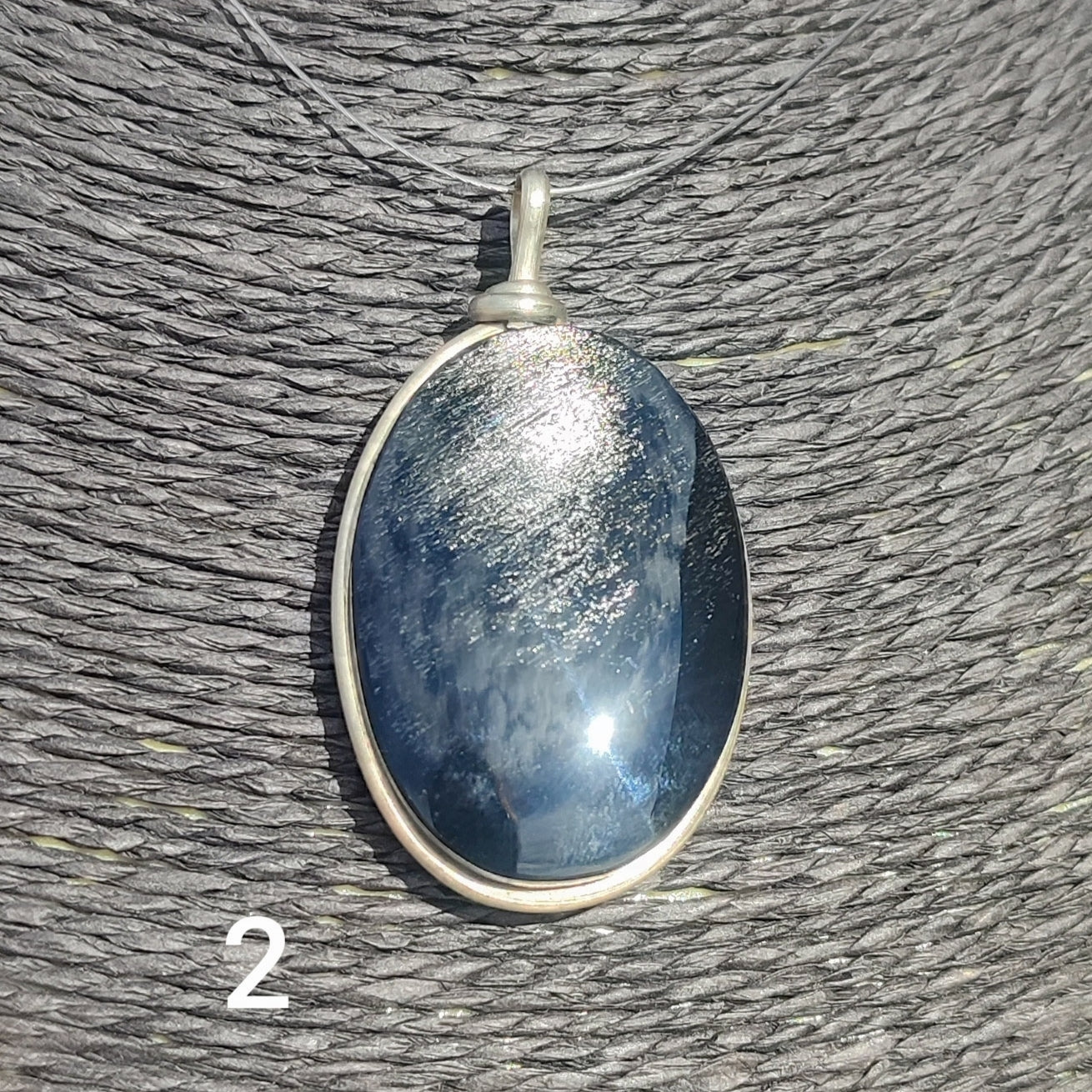 XL oval silver obsidian pendant