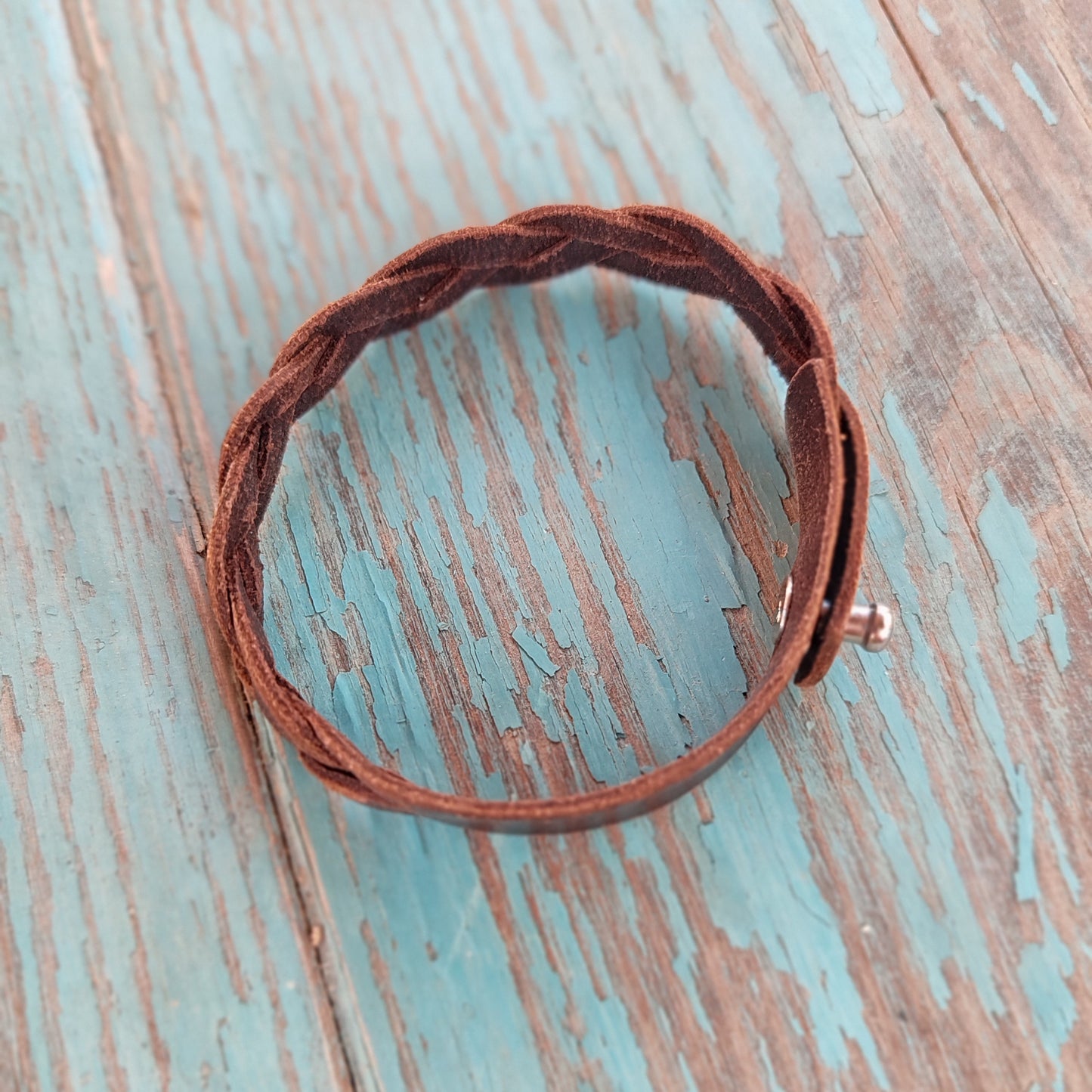 pulsera de cuero trenzada, trenza sin extremos, una sola pieza, de cuero clásica