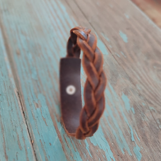 pulsera de cuero trenzada, trenza sin extremos, una sola pieza, de cuero clásica