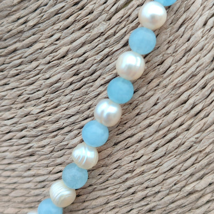 Collar Esencia de Agua - Perlas Naturales y Aguamarina con Cierre de Plata de Ley