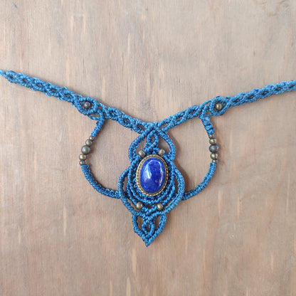 collar lapislázuli de macramé, collar ajustable de hilo azul, collar lapislázuli