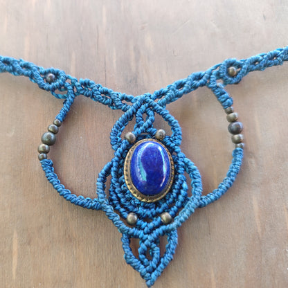 collar lapislázuli de macramé, collar ajustable de hilo azul, collar lapislázuli
