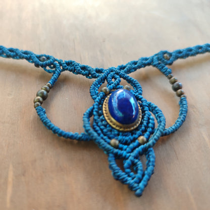 collar lapislázuli de macramé, collar ajustable de hilo azul, collar lapislázuli