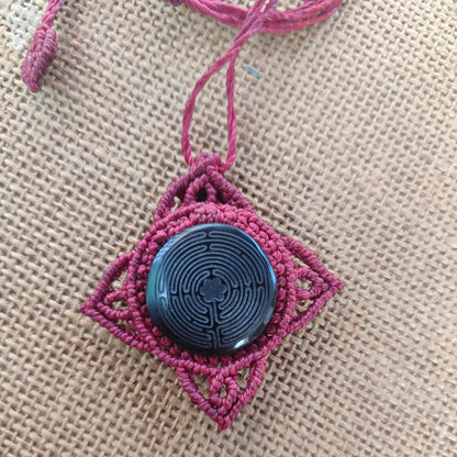 collar de macrame con obsidiana, collar ajustable con piedra natura, piedra protectora, collar laberinto