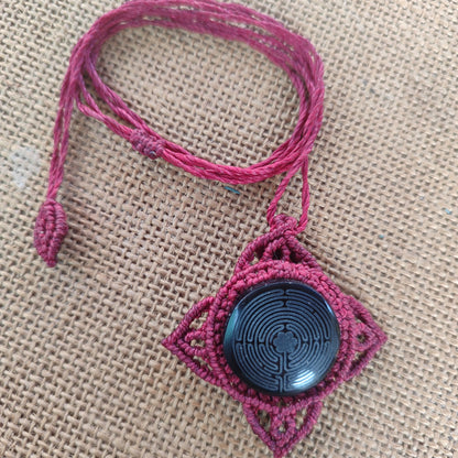collar de macrame con obsidiana, collar ajustable con piedra natura, piedra protectora, collar laberinto