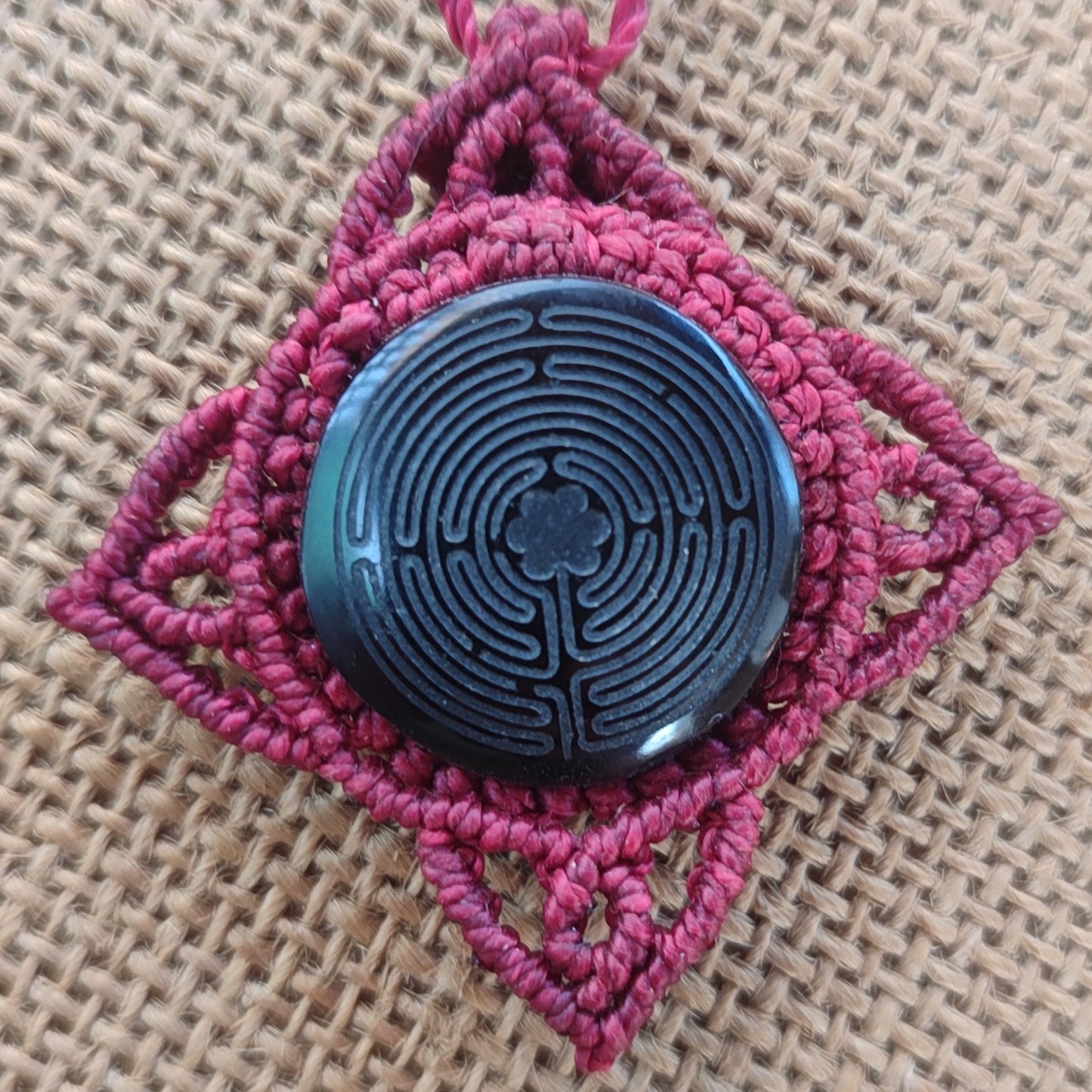 collar de macrame con obsidiana, collar ajustable con piedra natura, piedra protectora, collar laberinto