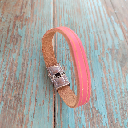 pink leather bracelet