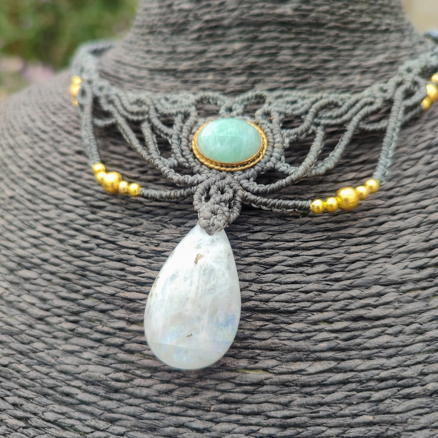 Collar Aura Real – Piedra Luna y Aventurina Macramé