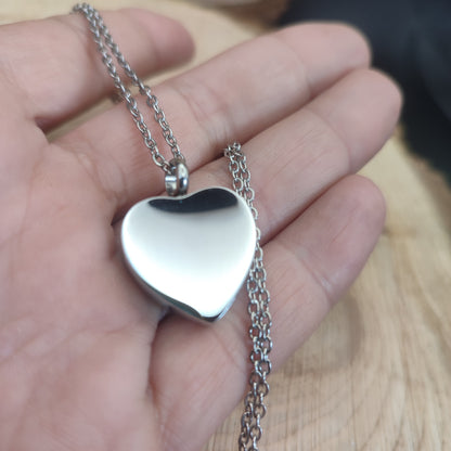Colgante memorial corazón liso en acero inoxidable para cenizas