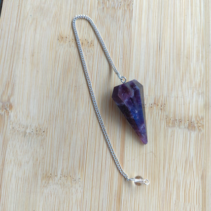 Péndulo de amatista natural con cadena extendida para uso profesional en terapias alternativas