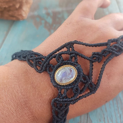 pulsera de dedo o sandalias descalza de macramé con piedra luna