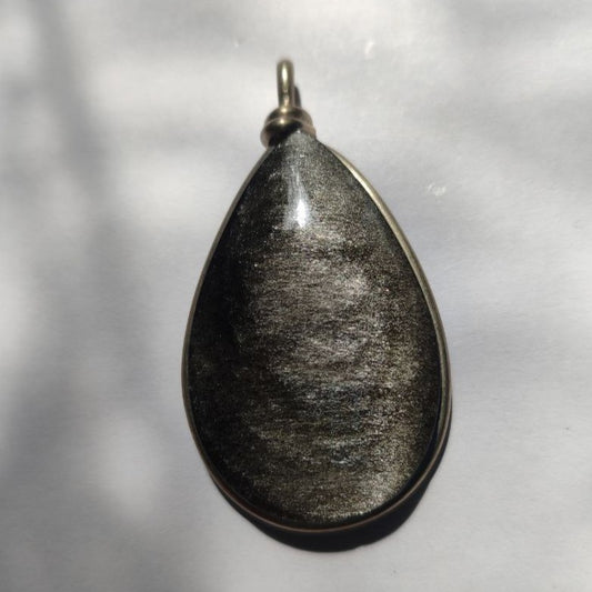 Colgante de obsidiana plateada xl en forma de lagrima