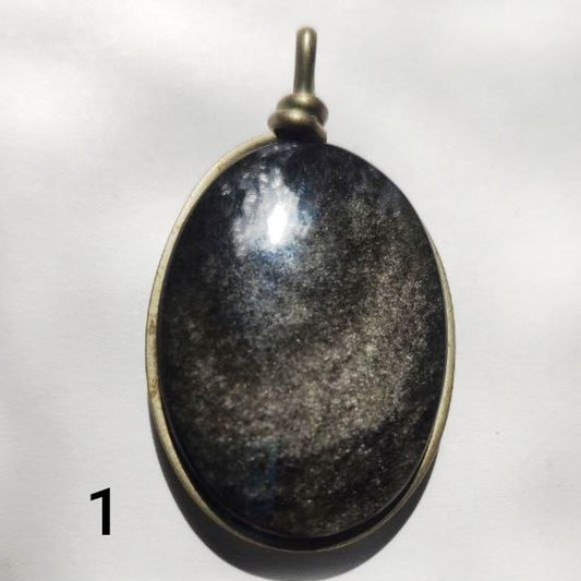 Colgante de obsidiana plateada xl ovalado