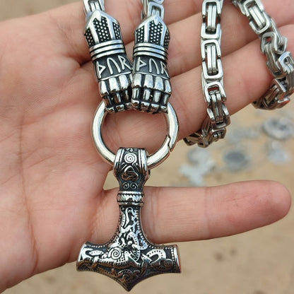 Large Thor's Hammer Necklace with Cuffs