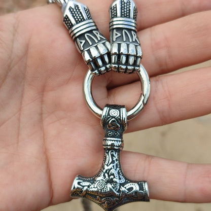 Large Thor's Hammer Necklace with Cuffs