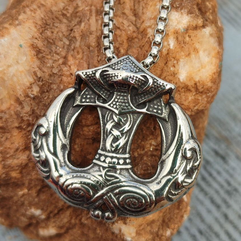 Viking raven head necklace