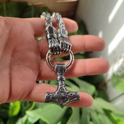 Large Thor's Hammer Necklace with Cuffs