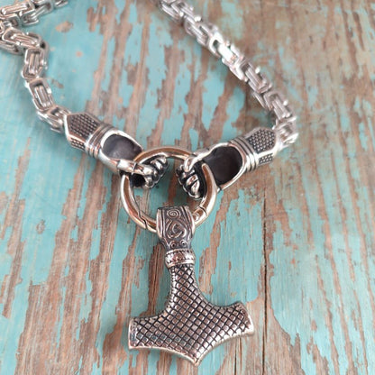 Large Thor's Hammer Necklace with Cuffs