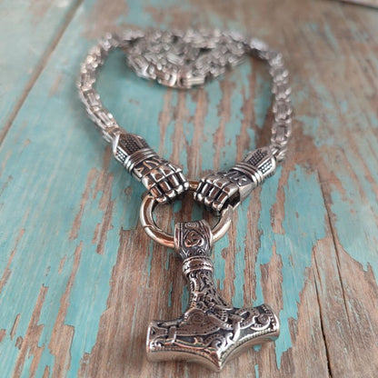 Large Thor's Hammer Necklace with Cuffs