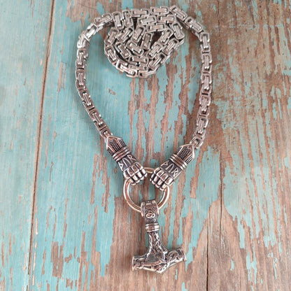 Large Thor's Hammer Necklace with Cuffs