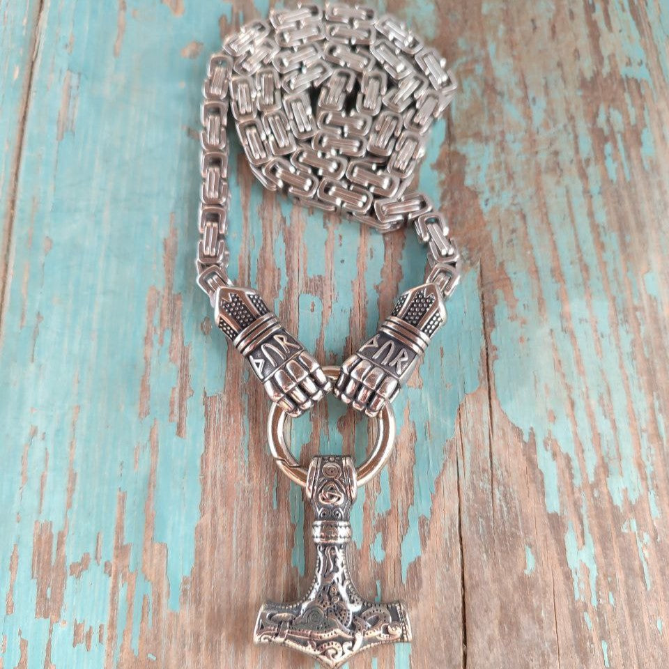 Large Thor's Hammer Necklace with Cuffs