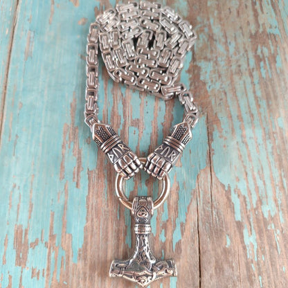Large Thor's Hammer Necklace with Cuffs