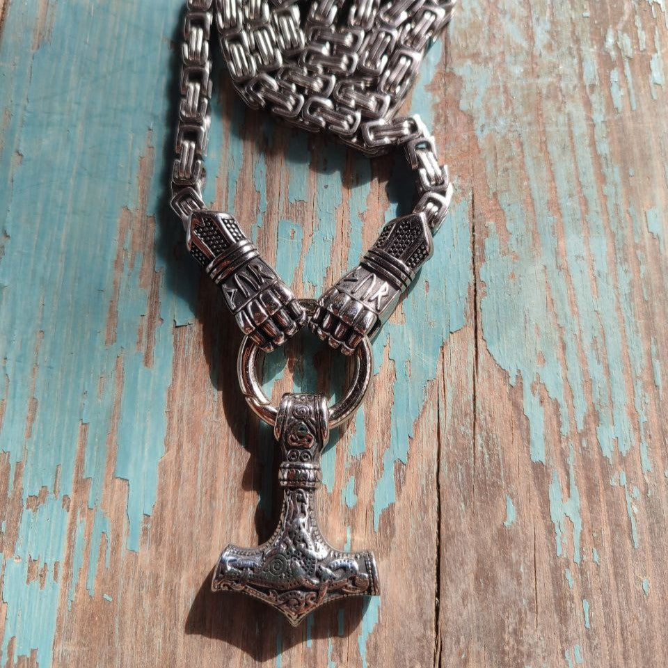 Large Thor's Hammer Necklace with Cuffs