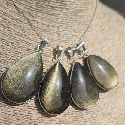 Golden obsidian teardrop pendant