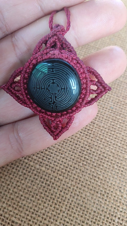 collar de macrame con obsidiana, collar ajustable con piedra natura, piedra protectora, collar laberinto
