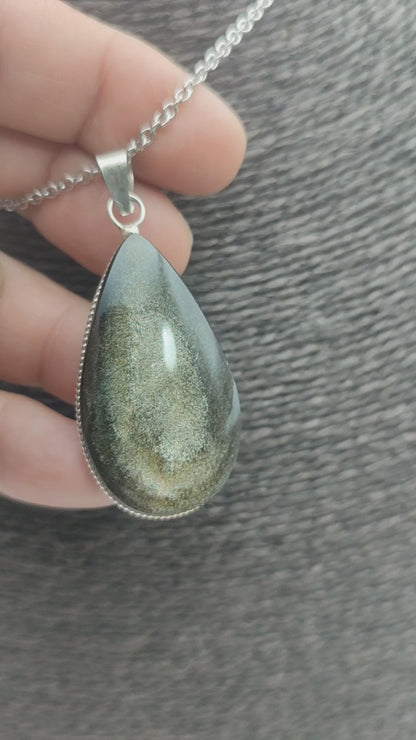 Pendentif XL en obsidienne dorée en forme de larme