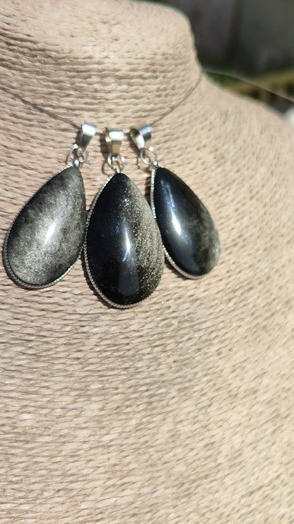 Colgante lágrima de Obsidiana Plateada | Protección y Artesanía