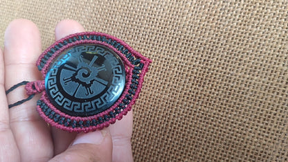 Hunab Ku, colgante grande de macramé, dios supremo de los mayas, simbología maya, collar de obsidiana, collar obsidiana, colgante espiritual