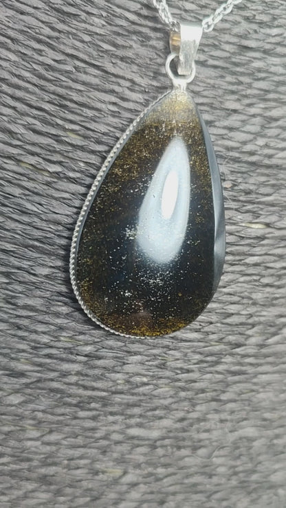 Pendentif XL en obsidienne dorée en forme de larme