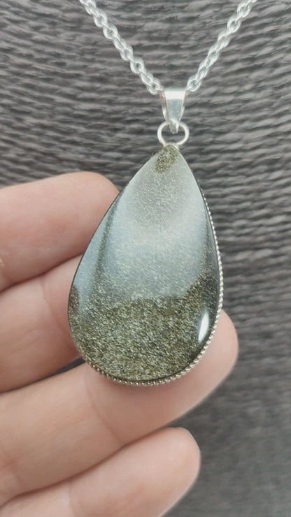 Pendentif XL en obsidienne dorée en forme de larme