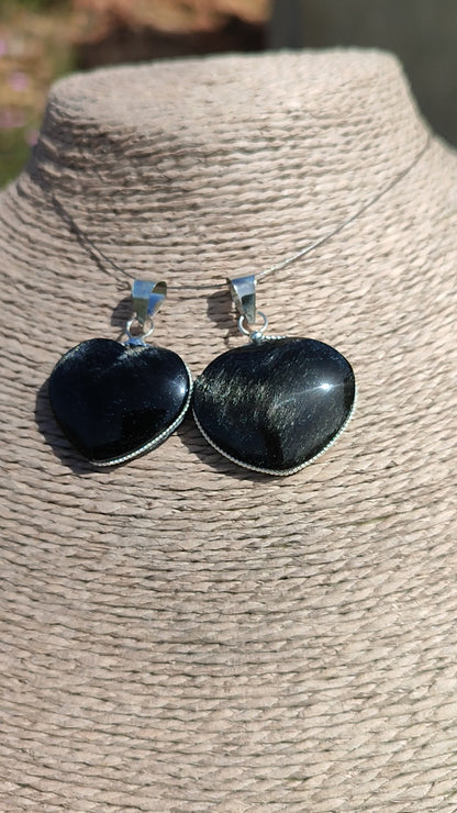 Colgante corazón de Obsidiana Plateada | Protección y Artesanía