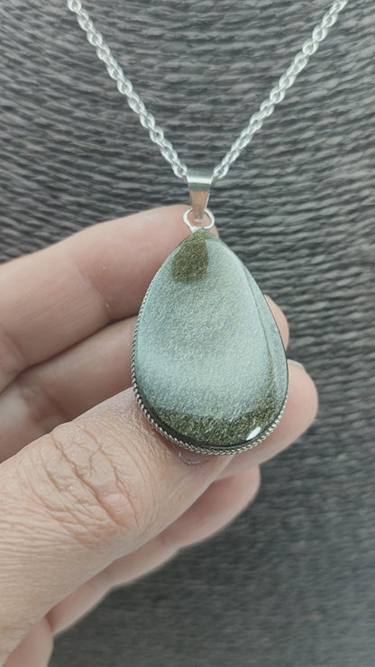 Pendentif XL en obsidienne dorée en forme de larme