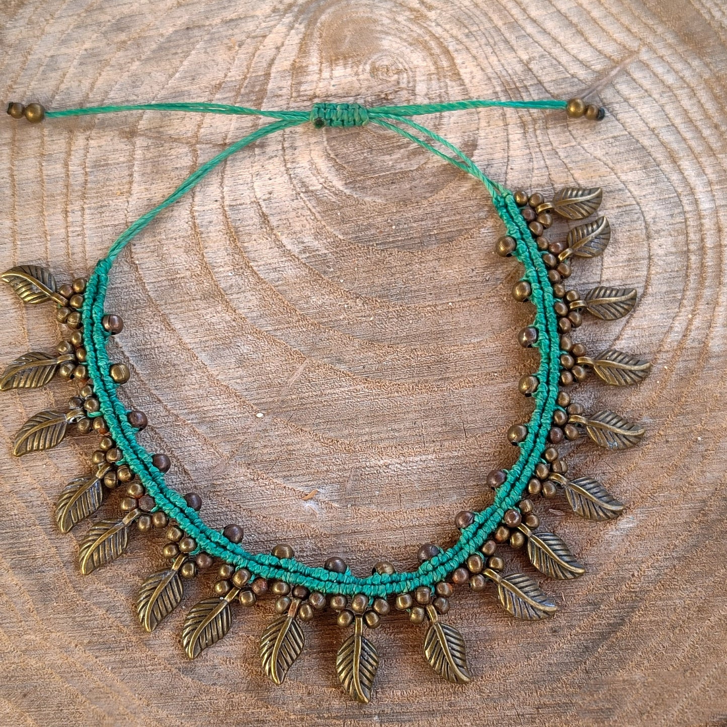 Tobillera de Macramé Étnica con Cuentas Turquesa