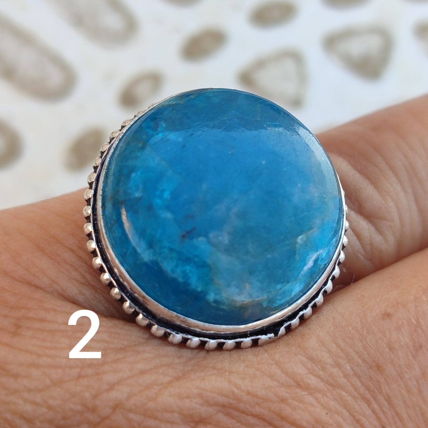 Anillo de Apatita Azul Ajustable | Joyería de la India