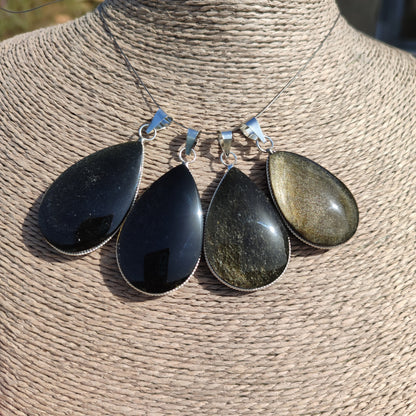 Golden obsidian teardrop pendant