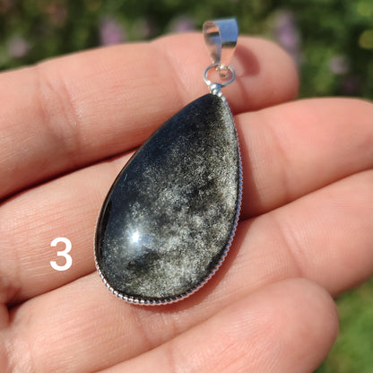 Colgante lágrima de Obsidiana Plateada | Protección y Artesanía