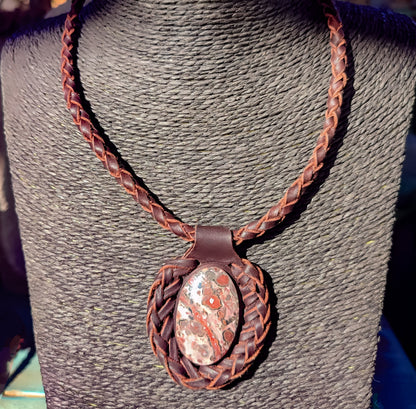 Collar cuero rodonita