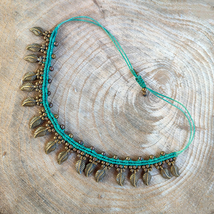 Tobillera de Macramé Étnica con Cuentas Turquesa