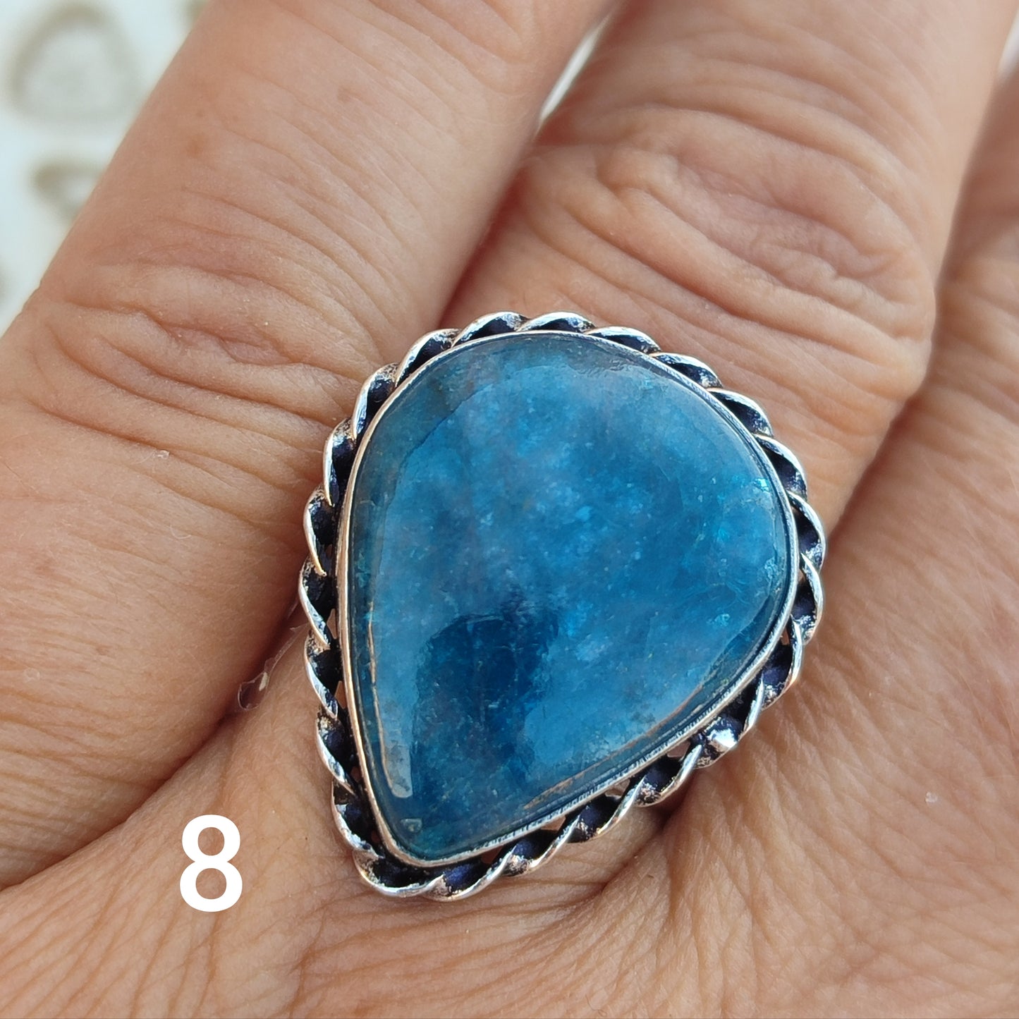 Anillo de Apatita Azul Ajustable | Joyería de la India