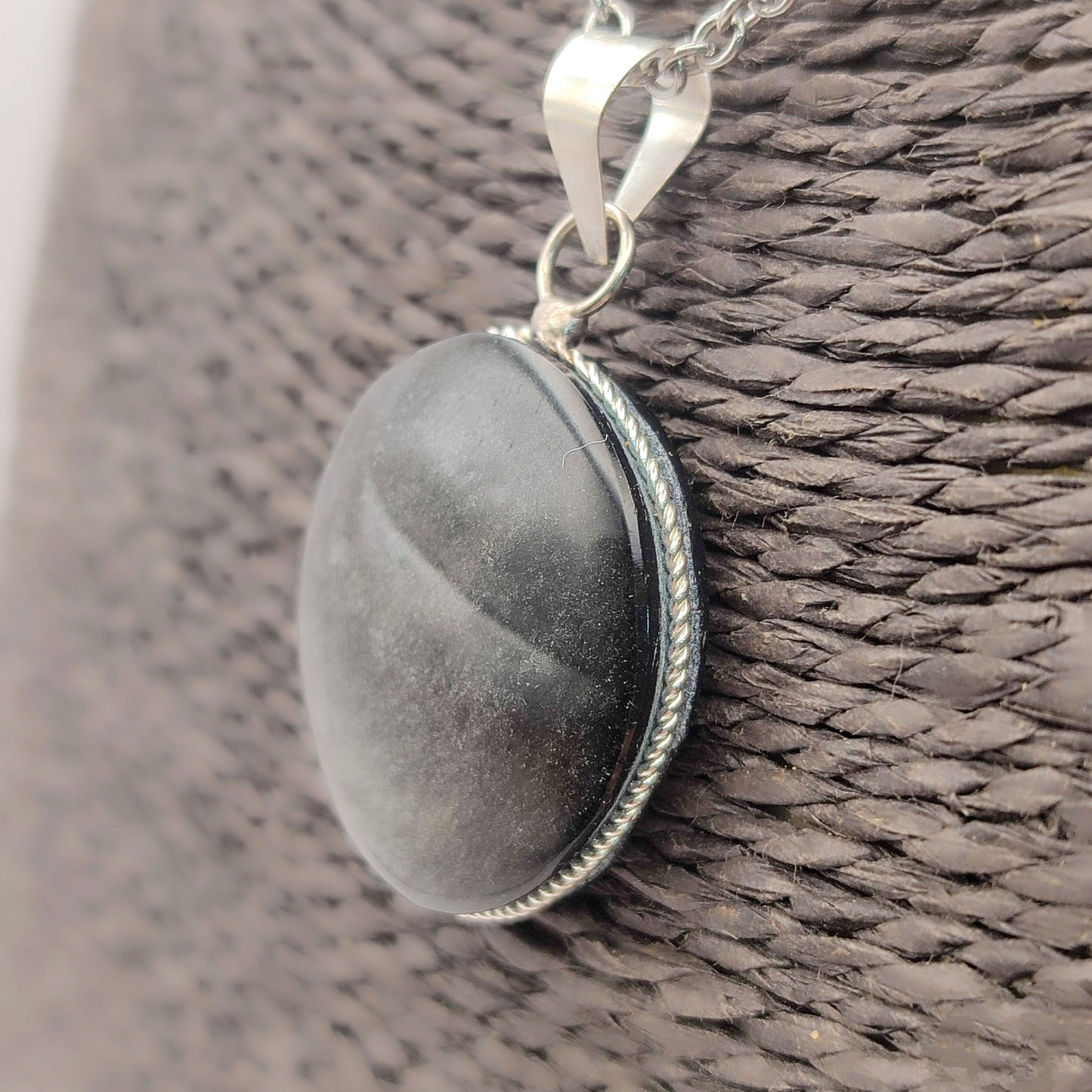 Silver obsidian pendant xl