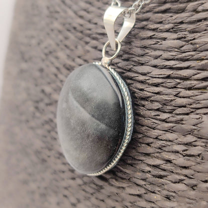 Silver obsidian pendant xl