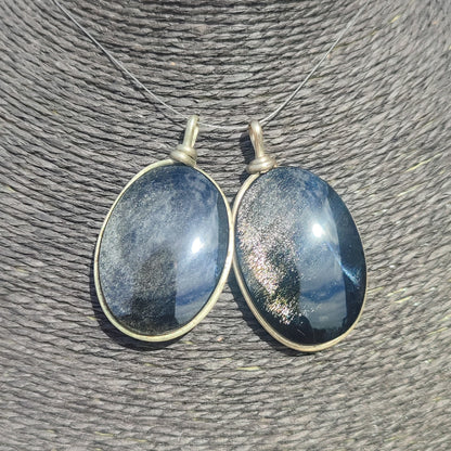 Colgante de obsidiana plateada xl ovalado